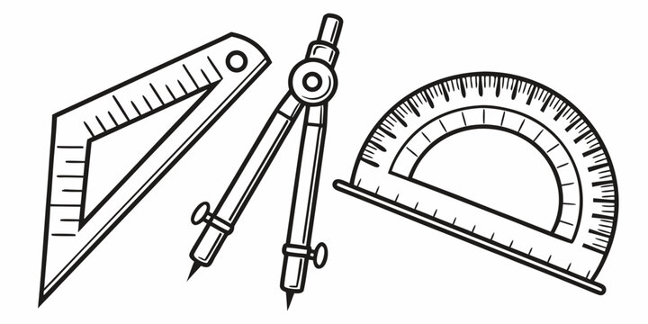 A collection of various types of geometric drawing tools and instruments.