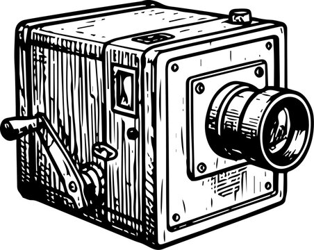 Retro Vintage Hand Crank Box Camera Classic Film Equipment Black and White Vector Illustration