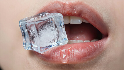 Obraz premium Hyper-Realistic Frost Texture on Succulent Lips