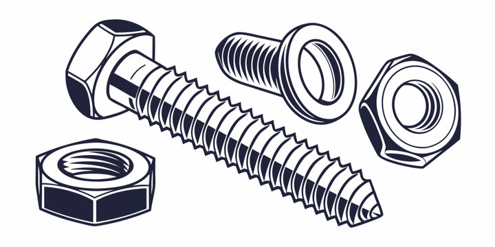 Assorted hardware parts including bolts, nuts, and washers