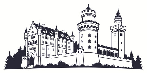 Majestic castle with towers and turrets standing tall against the sky © Mamun