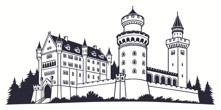 Majestic castle with towers and turrets standing tall against the sky