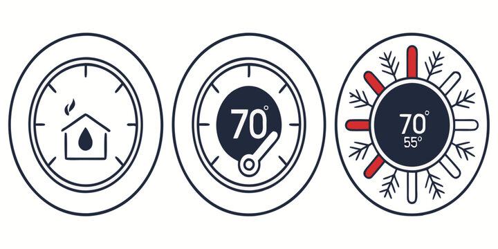 Weather conditions displayed on three distinct circular dials
