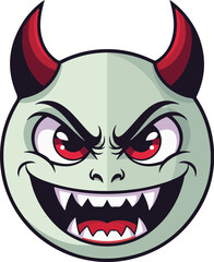 Obraz premium A cartoonish green devil face with red eyes and sharp teeth