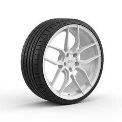 Obraz premium Modern Electric Vehicle Wheel with Performance Tire on Alloy Rim