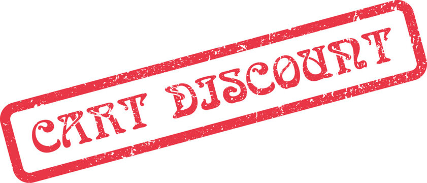 Vibrant red distressed rubber stamp with bold CART DISCOUNT lettering signifying promotional offers and savings
