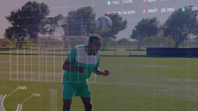 Two male players tracking incoming ball in soccer practice, bracing, team trapping, HUD with graphs