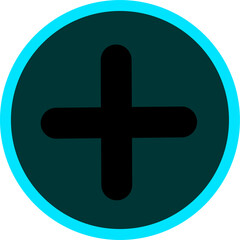 Obraz premium Simple plus icon centered in a dark circle with a glowing blue outline, symbolizing add, increase, positivity, medical aid, or user interface action.