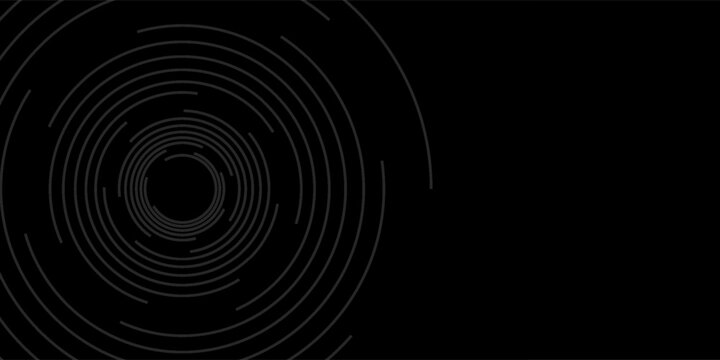 Black abstract background with circle lines. Modern black gray gradient rings. Suitable for banner, cover, poster, website, presentation, brochure, flyer, header. vector illustration