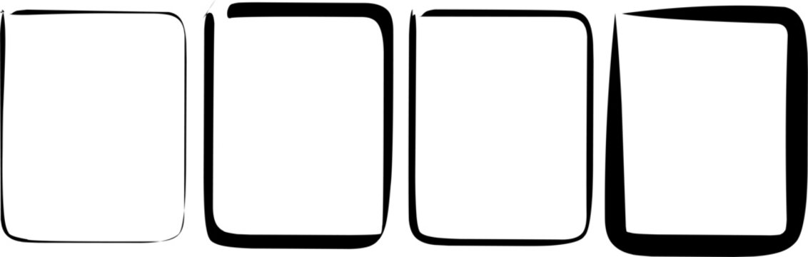 Set of four black rounded square frames in varying opacity on white background, representing selection states, UI elements, buttons, and modern interface design.