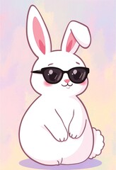 Obraz premium Cute funny bunny wearing sunglasses on pastel color background