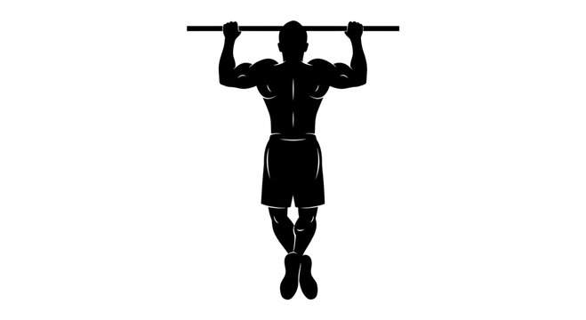 Muscular Man Performing Pull-Up Exercise Silhouette