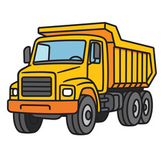 Fototapeta premium Dump truck for transporting construction materials and heavy loads. Used in building projects, mining, and roadwork operations. Cartoon flat illustration isolated on white background