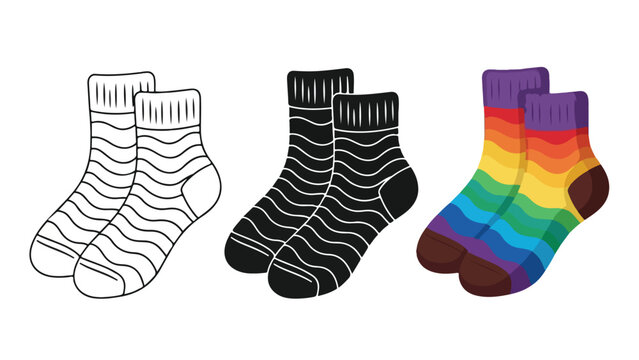 Socks icon set: outline, black, rainbow - Line and glyph solid icon and logo template - Clipart, sticker - icon set
