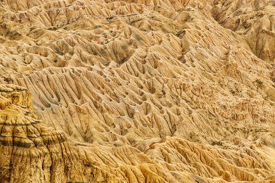 Beautiful scenic view of Moonland, near Lamayuru, named for its uncanny resemblance to the surface of the Moon. Naturally eroded, soft clay hills giving it a true lunar vibe. Lamayuru, Ladakh, India.