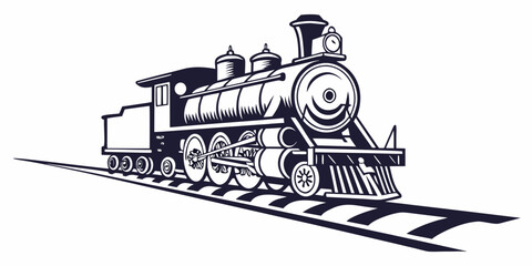 A vintage steam locomotive with a black and white color scheme © Mamun