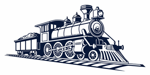 A detailed illustration of a vintage steam locomotive with a passenger car © Mamun