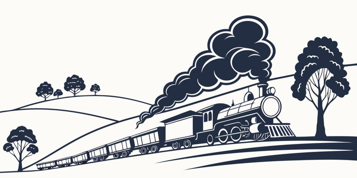 Vintage steam locomotive chugging through a countryside landscape