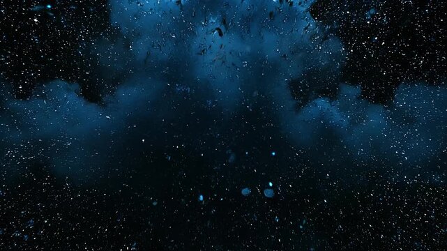 blue energy shockwave expanding with electric particles on dark background showing futuristic explosion wave for sci fi visuals and visual effects compositing