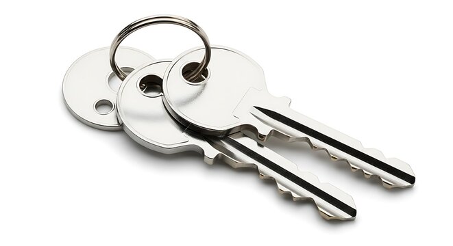 Silver keys on a keyring with two key heads and metal ring metal keys shiny keys