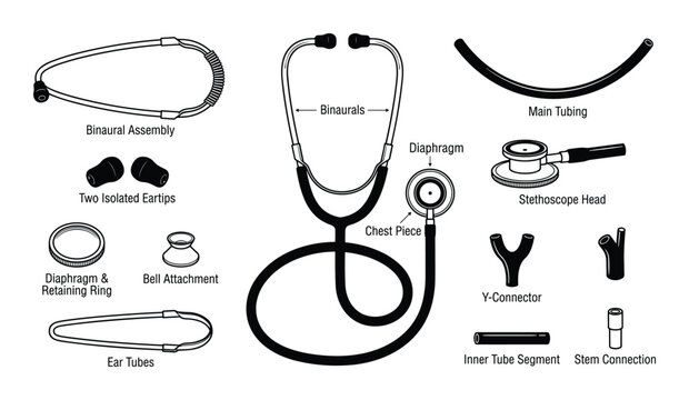Stethoscope parts vector diagram anatomy isolated illustration