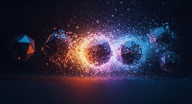 Abstract Geometric Shapes Exploding with Vibrant Energy and Light.