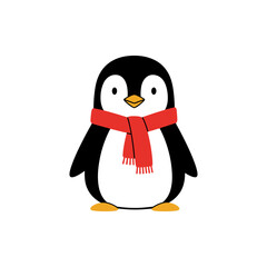 Obraz premium Cartoon penguin wearing a red scarf on a white background 