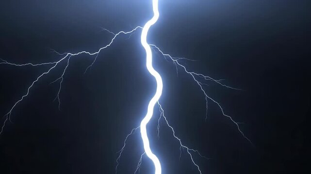 lightning strike vertical electric bolt on dark background showing intense energy discharge for storm visuals, dramatic scenes and cinematic visual effects