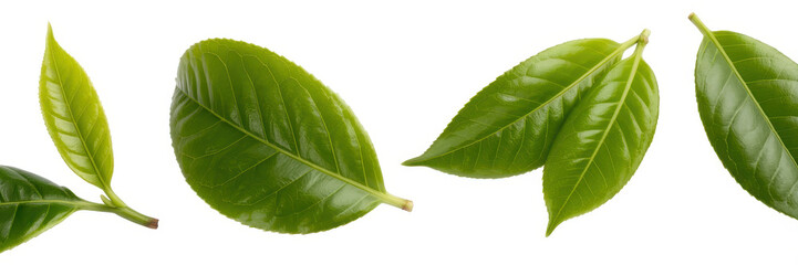 Obraz premium Different green leaves isolated white background leafy