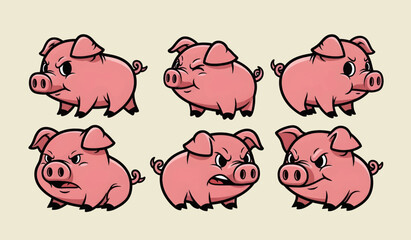 Fototapeta premium Collection of Cute cartoon pink pig characters.