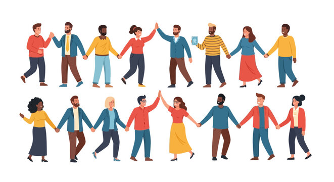 Diverse Group of People Holding Hands & High-Fiving, Symbolizing Unity, Teamwork, and Global Community Connection