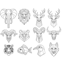 Obraz premium Geometric animal heads in black and white line art style various wildlife illustrations