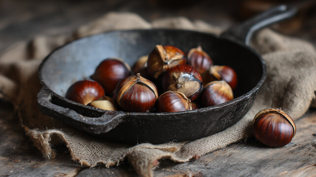 Roasted chestnuts in a pan 