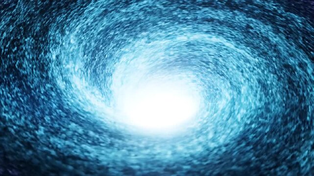 Dynamic abstract particle vortex swirling and forming a glowing tunnel.