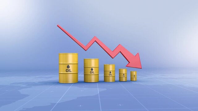Oil Price Drop Graph with Red Arrow, Oil Price Decrease and Reserves Decline with Red Arrow Economic Crisis Financial Data Graph