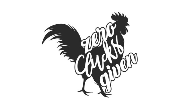 A black rooster silhouette with zero fucks given text overlay