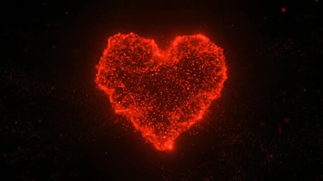 Glowing Red Heart Shapes on Black Background.