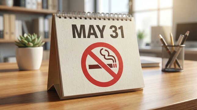 World no tobacco day awareness concept with may 31 calendar and no smoking sign on desk promoting stop smoking quit smoking habit for healthy life and clean future lifestyle