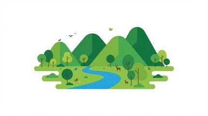Obraz premium Green landscape with river mountains.