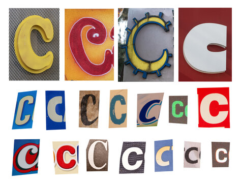 Collage of Letter C Signs and Typography Samples Showing Alphabet Variations and Graphic Styles