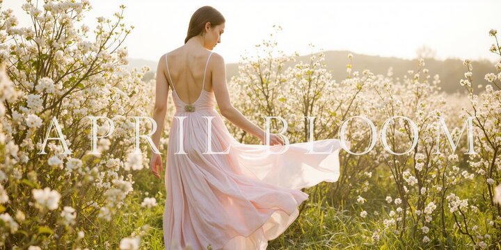 a woman in a pink dress is walking through a field of flowers