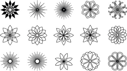 Obraz premium Collection of abstract floral mandala shapes and geometric flower patterns, decorative vector set isolated on white background for design