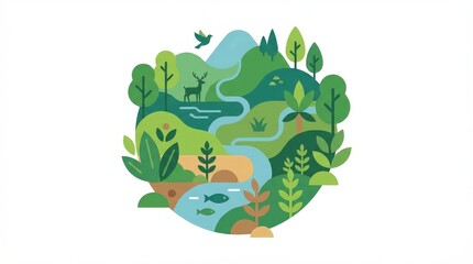 Fototapeta premium Eco friendly nature landscape illustration.
