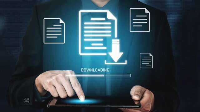 Visual representation of digital document downloading, showing file transfer, data access, and progress status for secure and efficient information retrieval Marrow