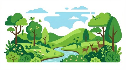 Naklejka premium Serene natural landscape with animals.