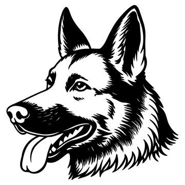 Isolated vector illustration of a cute black and white dog head portrait featuring a cartoon canine face suitable for a pet tattoo or domestic animal art