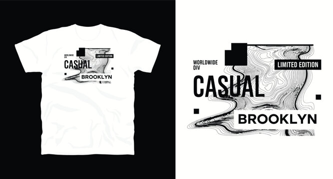Casual brooklyn worldwide division typography design for t-shirt mockup with abstract liquid topographic map lines