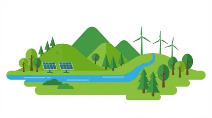 Fototapeta premium Renewable Energy Sustainable Landscape Illustration.
