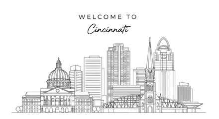 Fototapeta premium Cincinnati city skyline with famous buildings isolated on transparent background, Vector