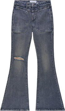 Stylish Blue Acid Wash Flared Denim Jeans Isolated on Transparent Background